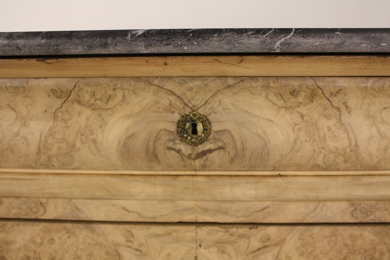 Bleached Antique Burl Walnut Louis Philippe Commode, Marble Top In Good Condition In Port Chester, NY
