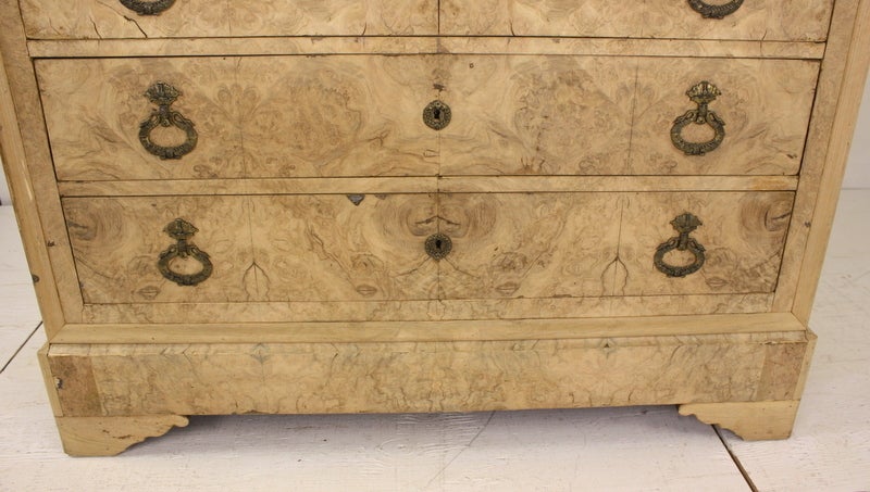 Bleached Antique Burl Walnut Louis Philippe Commode, Marble Top 1