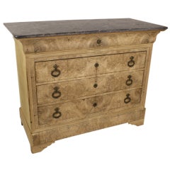 Bleached Antique Burl Walnut Louis Philippe Commode, Marble Top