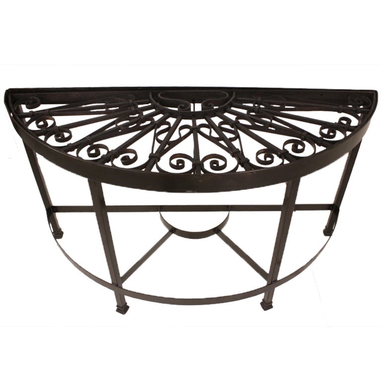 Antique English Metal Grille Demilune Server/Table For Sale