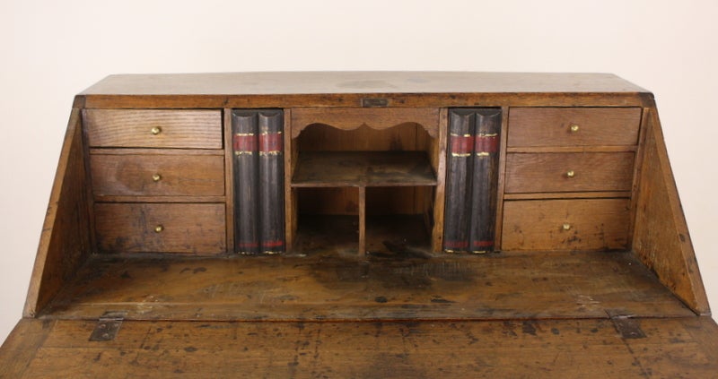 18th Century and Earlier Antique English Period Oak Mahogany-Banded Bureau For Sale