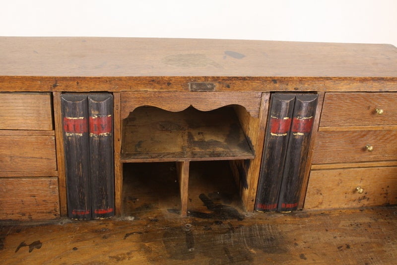 Antique English Period Oak Mahogany-Banded Bureau For Sale 1