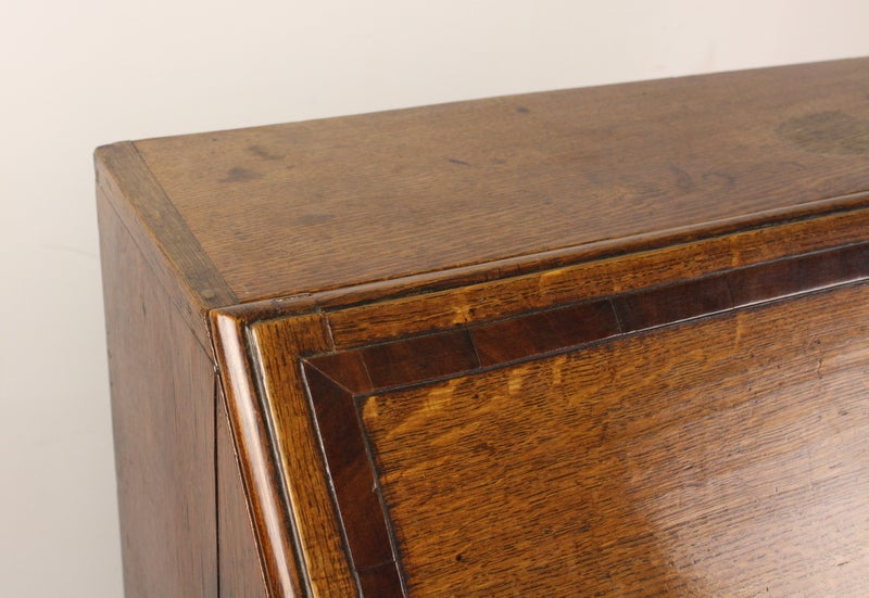 Antique English Period Oak Mahogany-Banded Bureau For Sale 2