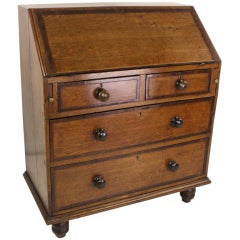 Antique English Period Oak Mahogany-Banded Bureau 9