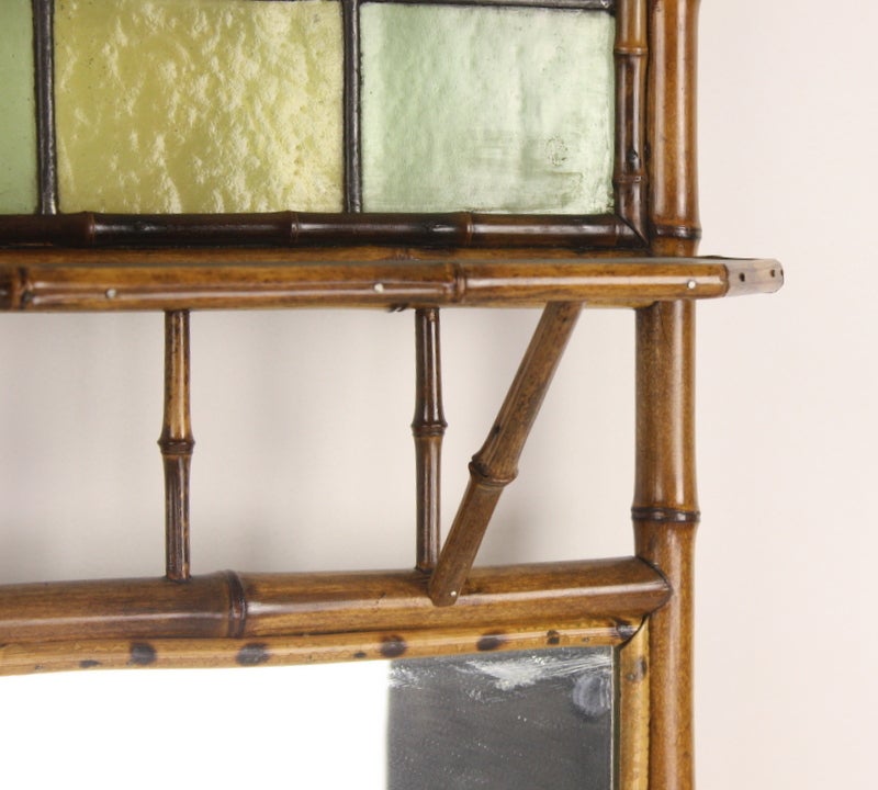19th Century English Antique Bamboo Mirror with Leaded Glass