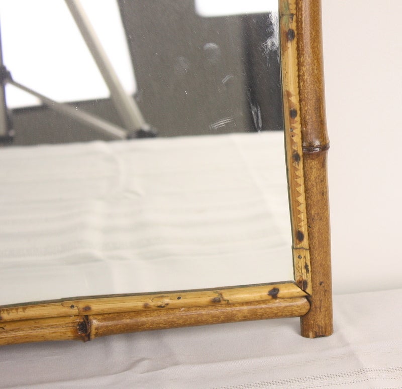 English Antique Bamboo Mirror with Leaded Glass 3