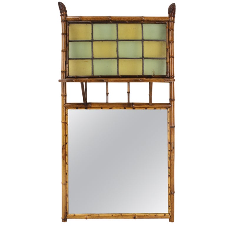 English Antique Bamboo Mirror with Leaded Glass