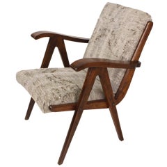 Continental Mid-Century Chair, Antique Oriental Rug Upholstery