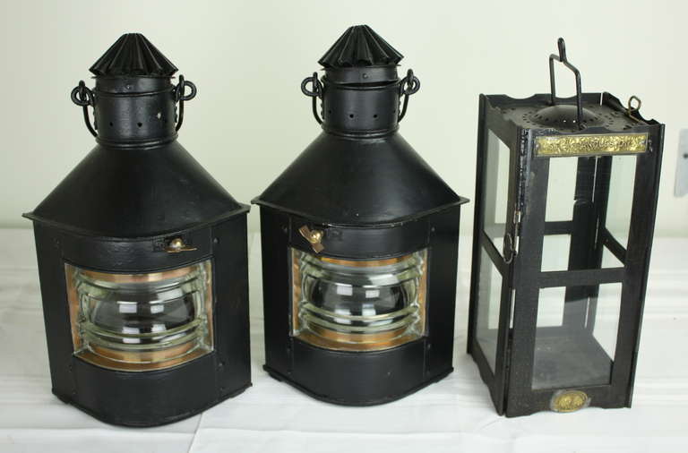 Collection of Four Antique English Stable and Nautical Lanterns 1
