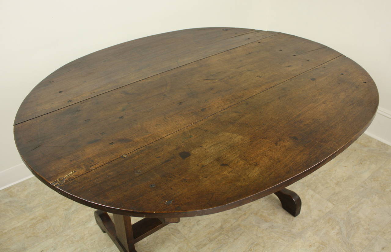 French Antique Oval Walnut Wine Table