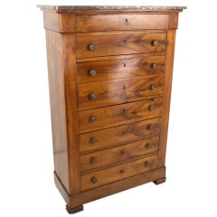 French Antique Marble-Topped Walnut Semanier