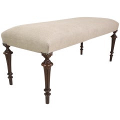 Long Antique English Stool, Turned Legs