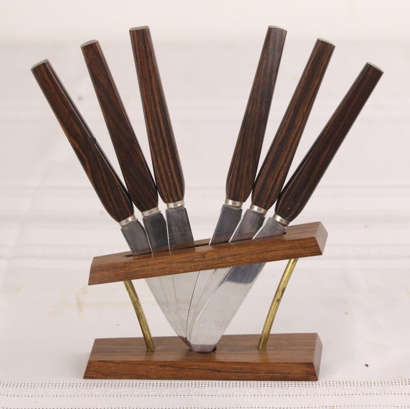 Mid-20th Century Eight Sets of French Deco Bakelite Hors D'oeuvres Knives For Sale