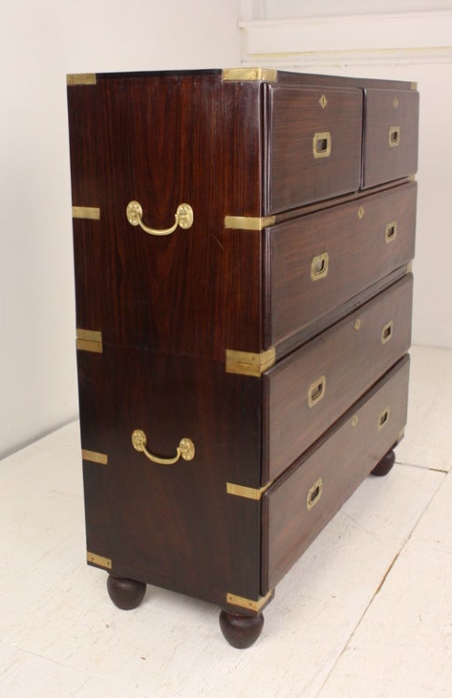 Antique Rosewood English Campaign Chest of Drawers In Good Condition In Port Chester, NY