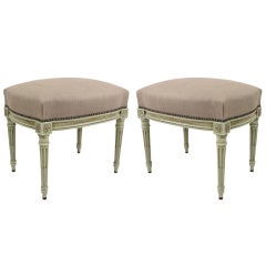 PAIR of Antique French Stools, Louis XV Style, Painted Bases