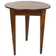 Antique French Round Walnut Cricket Table, One Drawer