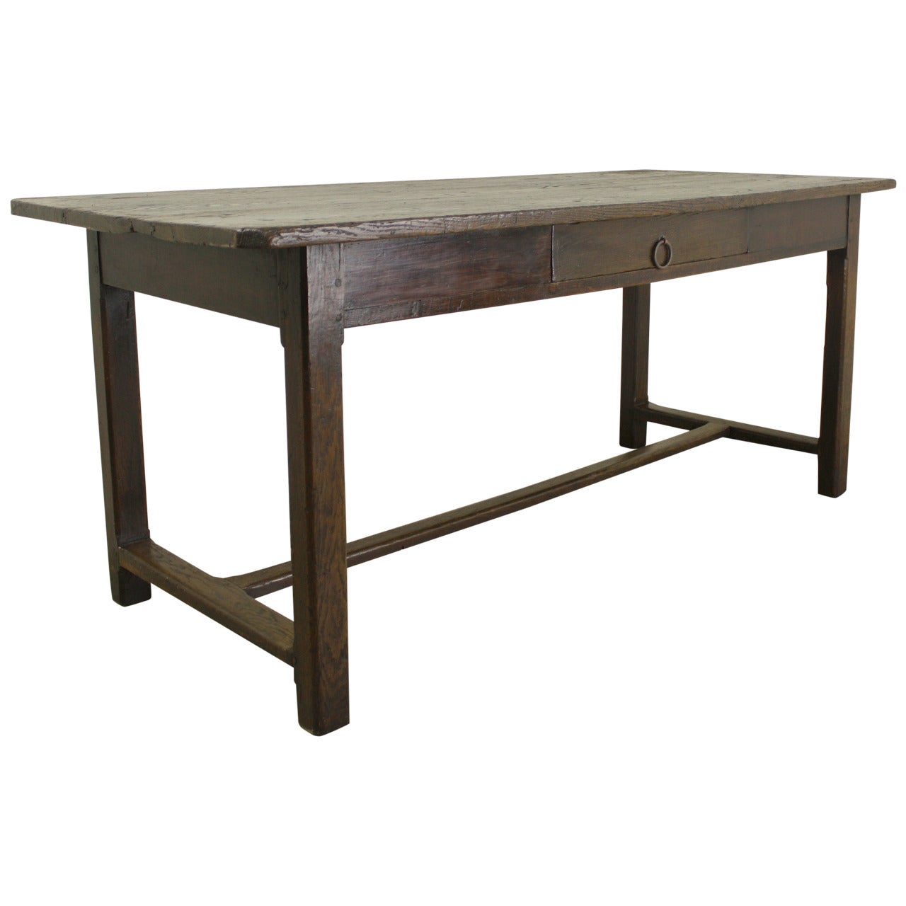 Rustic Chestnut Farm Table on a Stretcher Base