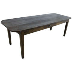 Large Antique French Three-Planked-Top Chestnut Farm Table