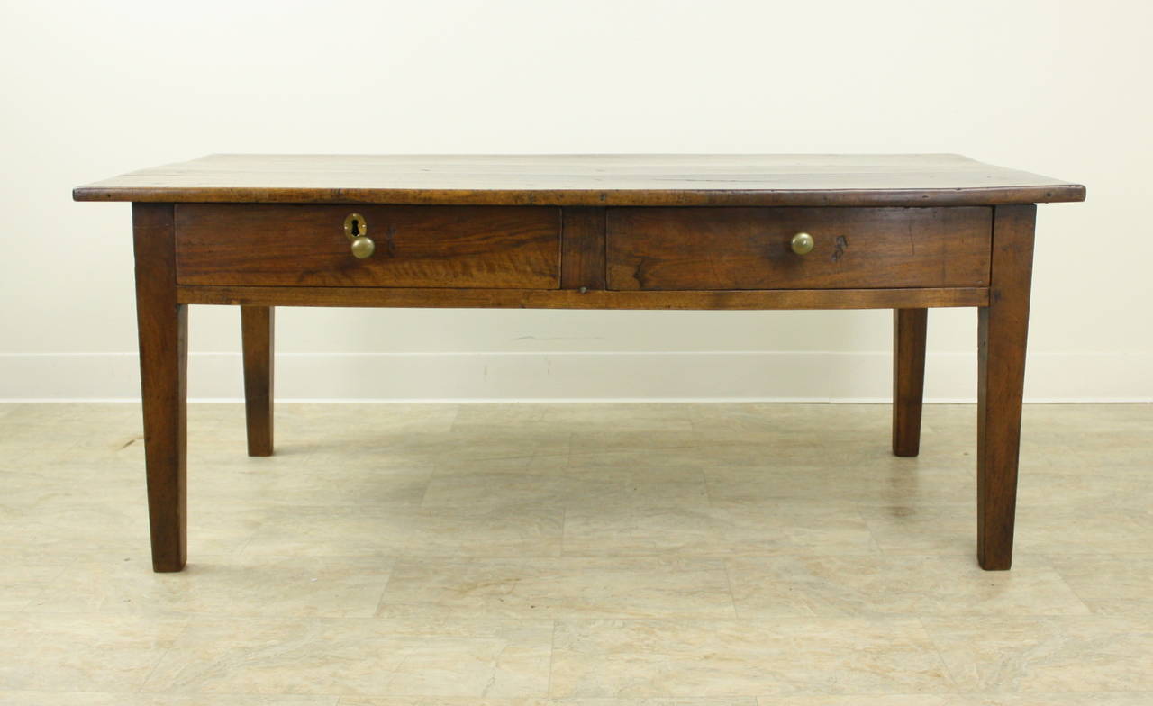 French Antique Two-Drawer Walnut Coffee Table