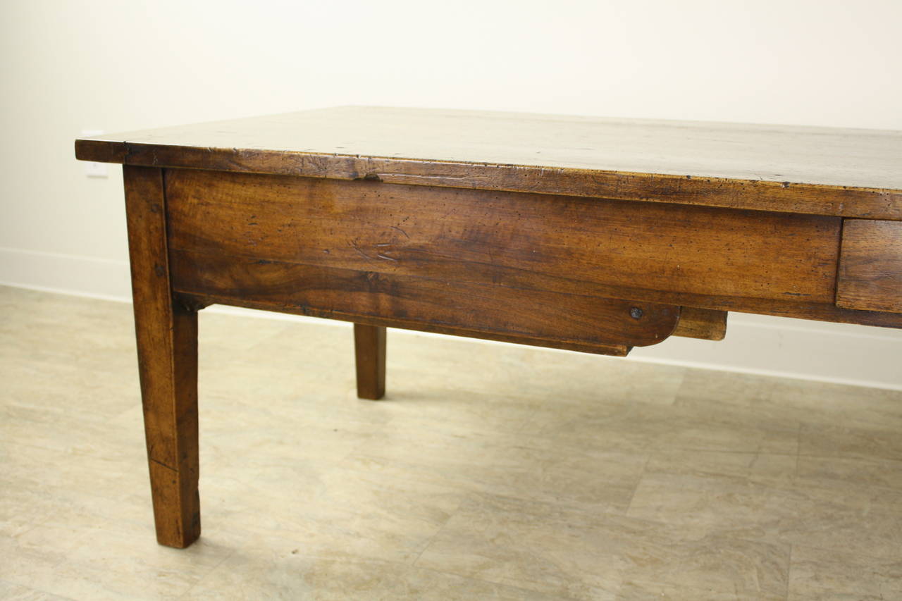 French Antique Walnut Coffee Table with Two Drawers