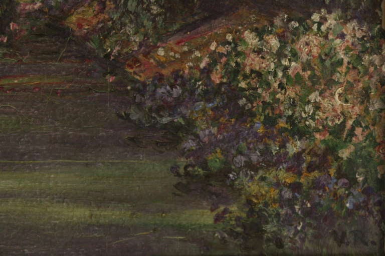 Charmante paire de peintures à l'huile anciennes anglaises représentant des jardins État moyen - En vente à Port Chester, NY