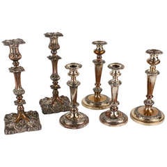 Three Pairs of Antique English Silver Plated Candlesticks