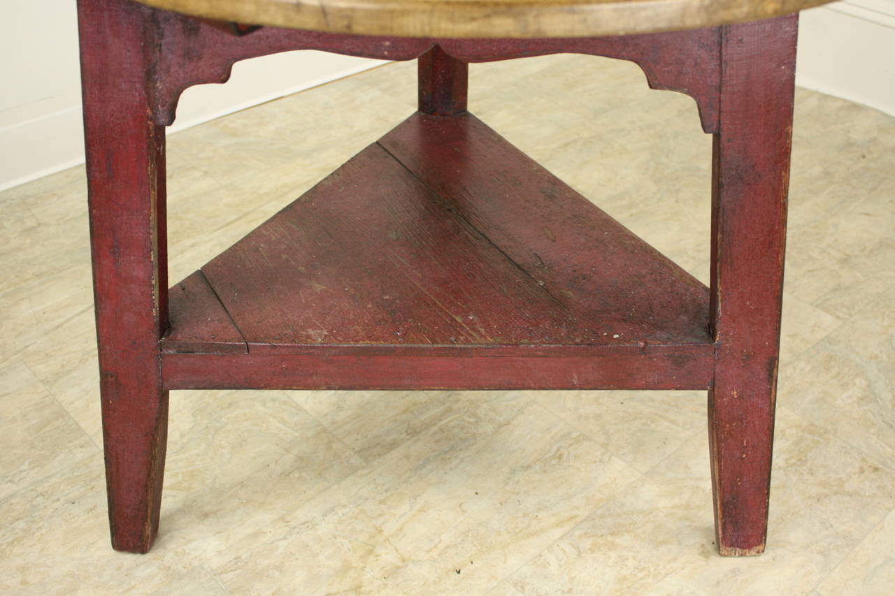 19th Century Antique Welsh Pine Cricket Table, Red Painted Base