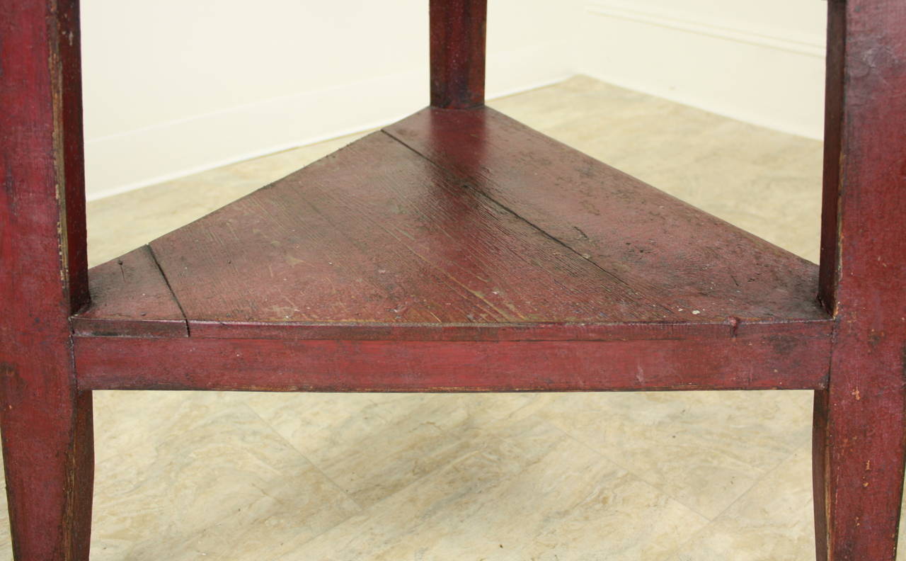 Antique Welsh Pine Cricket Table, Red Painted Base 1