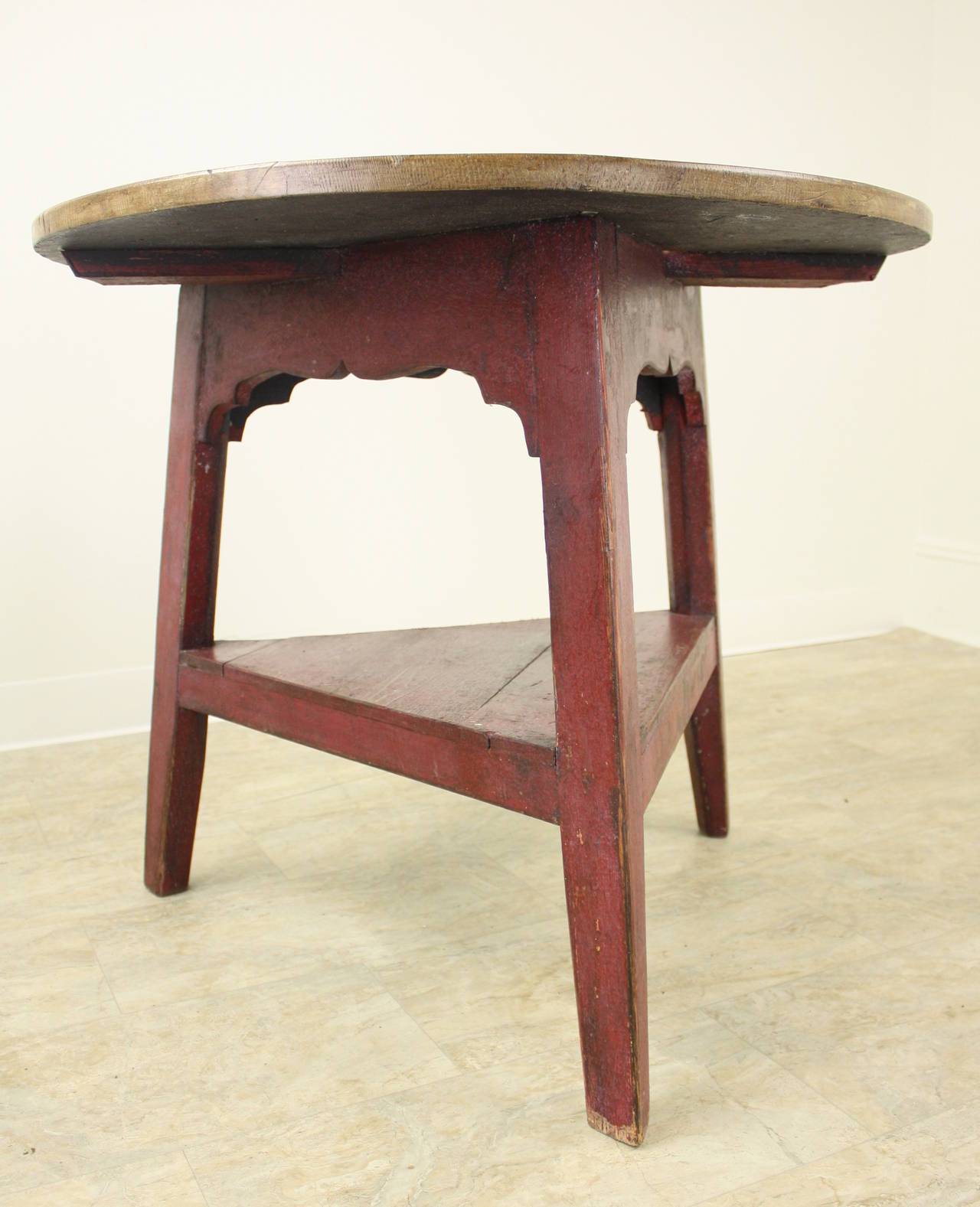 Antique Welsh Pine Cricket Table, Red Painted Base 2