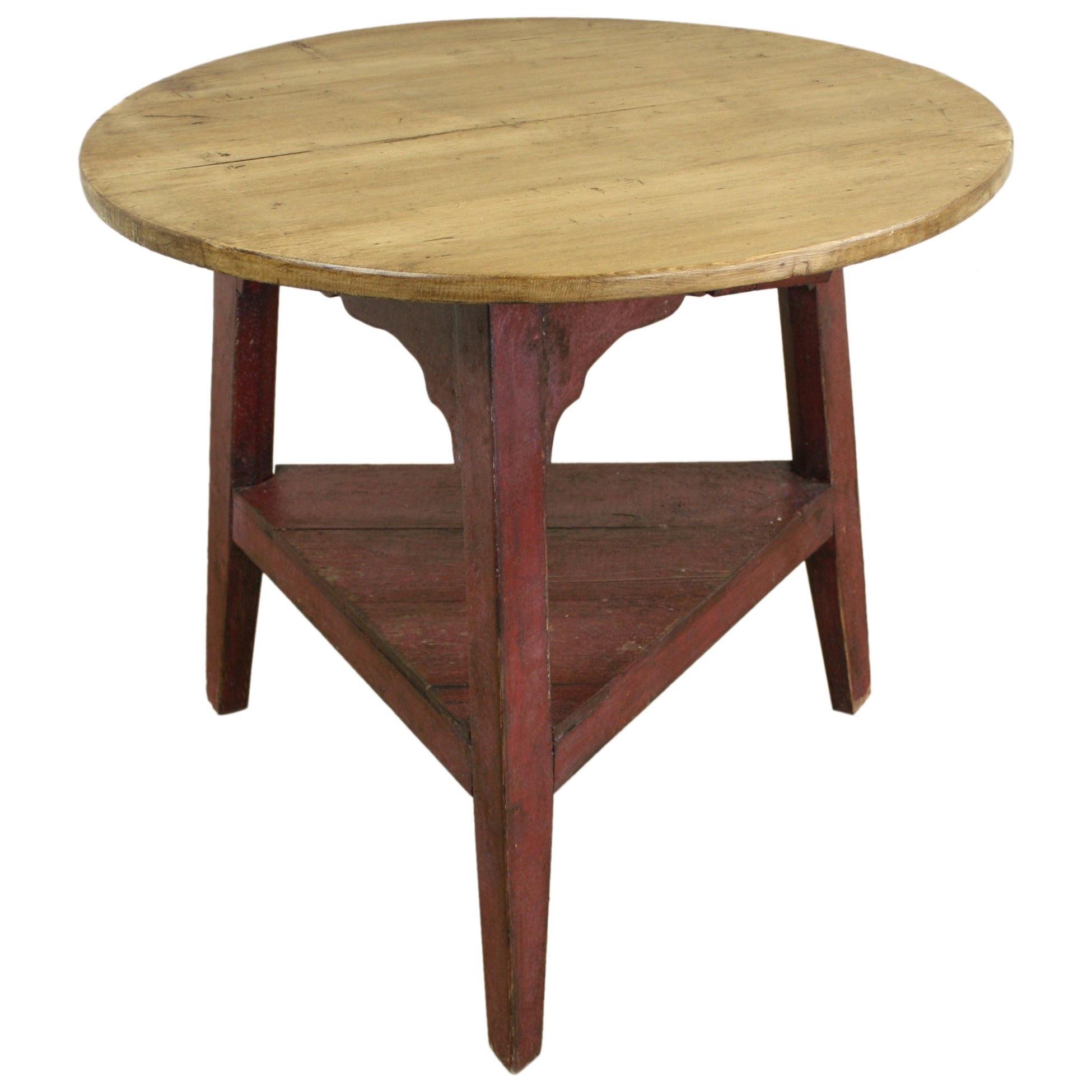 Antique Welsh Pine Cricket Table, Red Painted Base