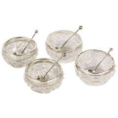Two Pairs Hallmarked English Silver and Crystal Salts and Spoons