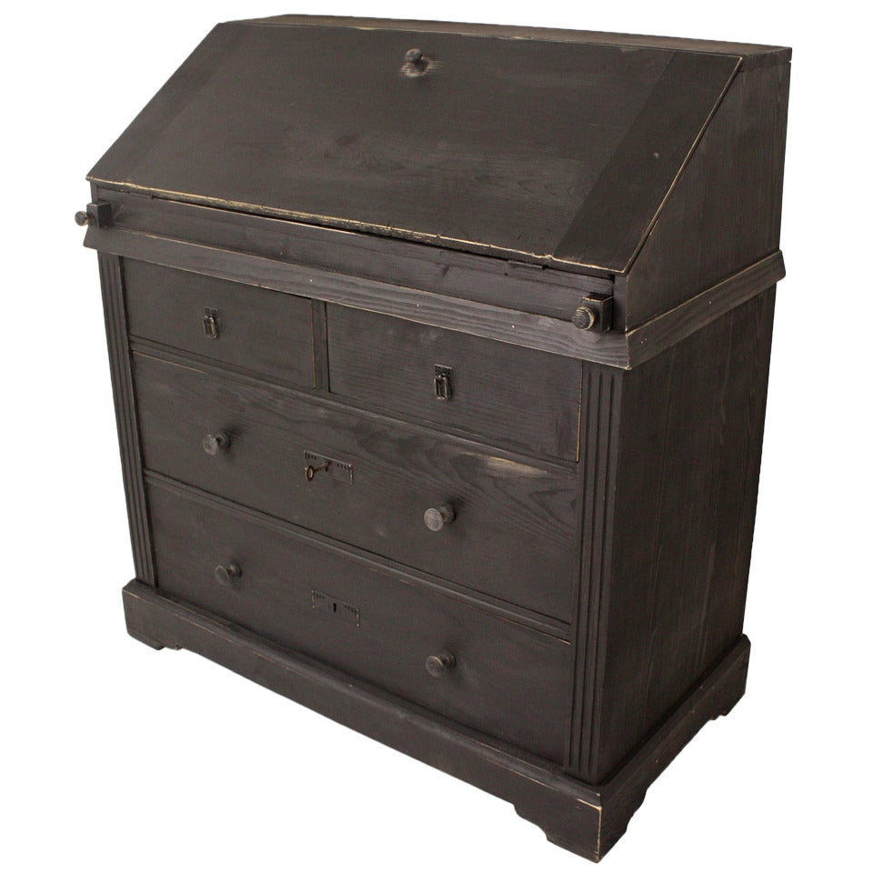 Antique Continental Black Slant-top Desk