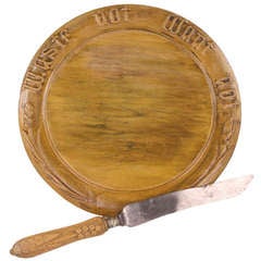 "Waste Not Want Not" Antique English Breadboard, Carved Knife