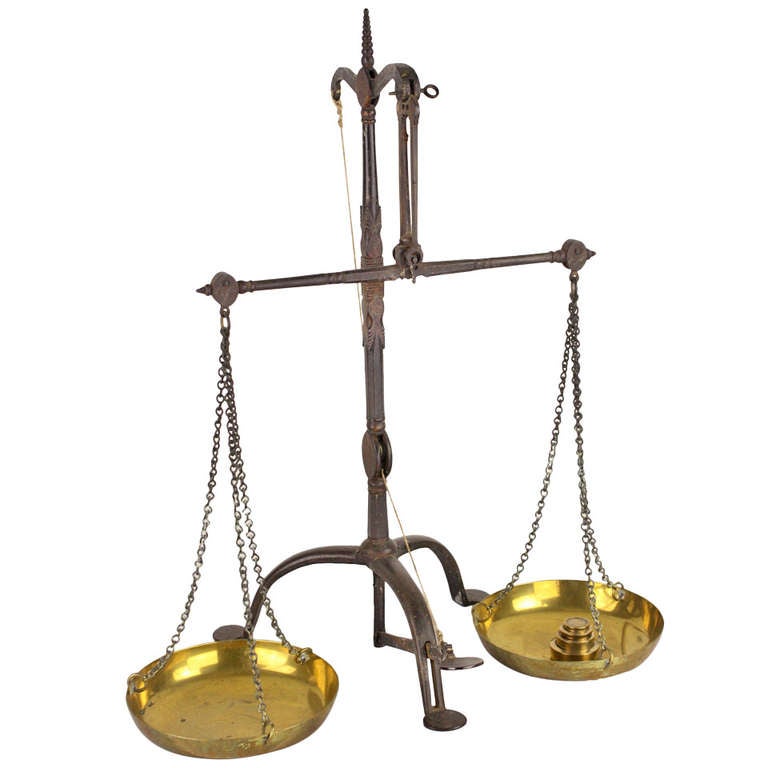 tobacco scale Antique Tobacco Scales with Brass Pans, Weights, England at 1stDibs