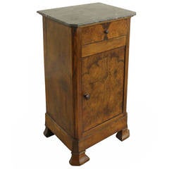 Antique French Burr Walnut Side Cabinet, Marble Top