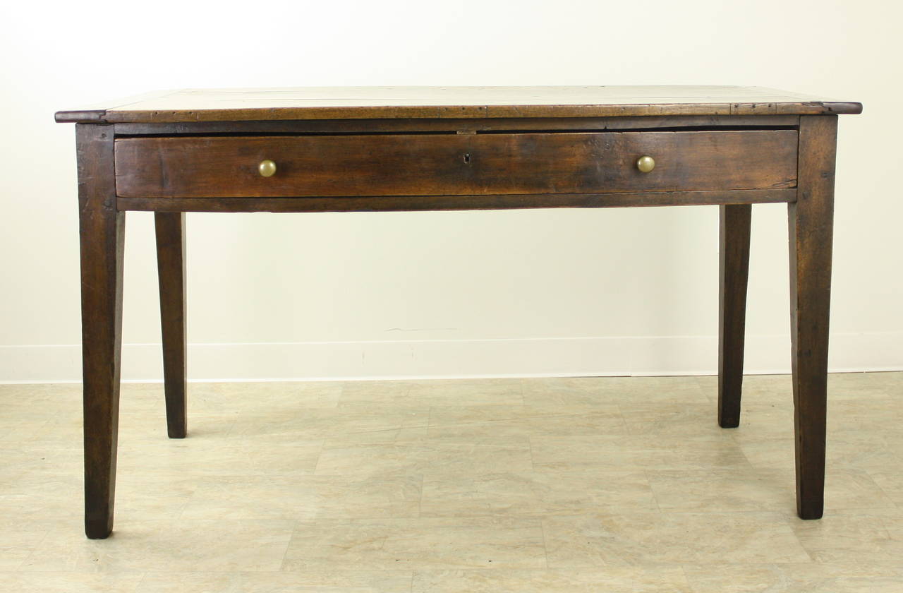 Antique Oak Writing Table or Desk with One Long Drawer at 1stDibs