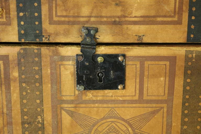 Paper Small Antique English Painted Travelling Trunk