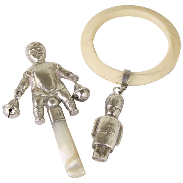 Two Antique Hallmarked English Sterling Silver Baby Rattles at 1stdibs