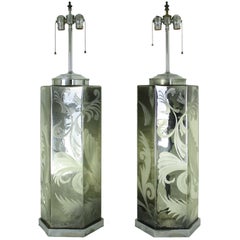 Pair Large Mercury Glass Lamps, Vintage