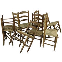 Collection of Eight Antique French Convent Chairs