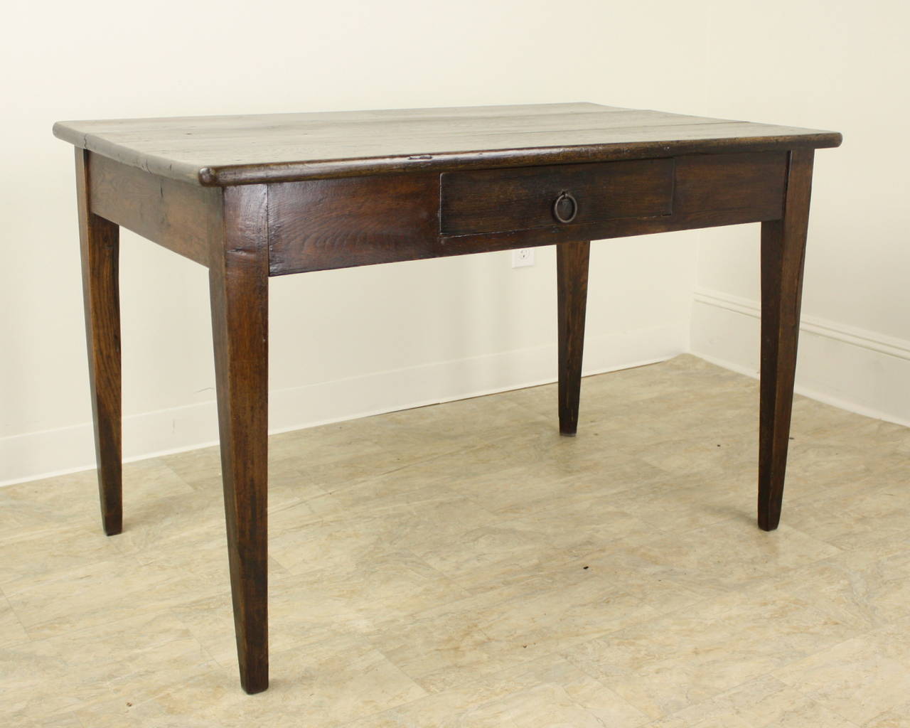 Antique Dark Oak Writing Table with One Drawer