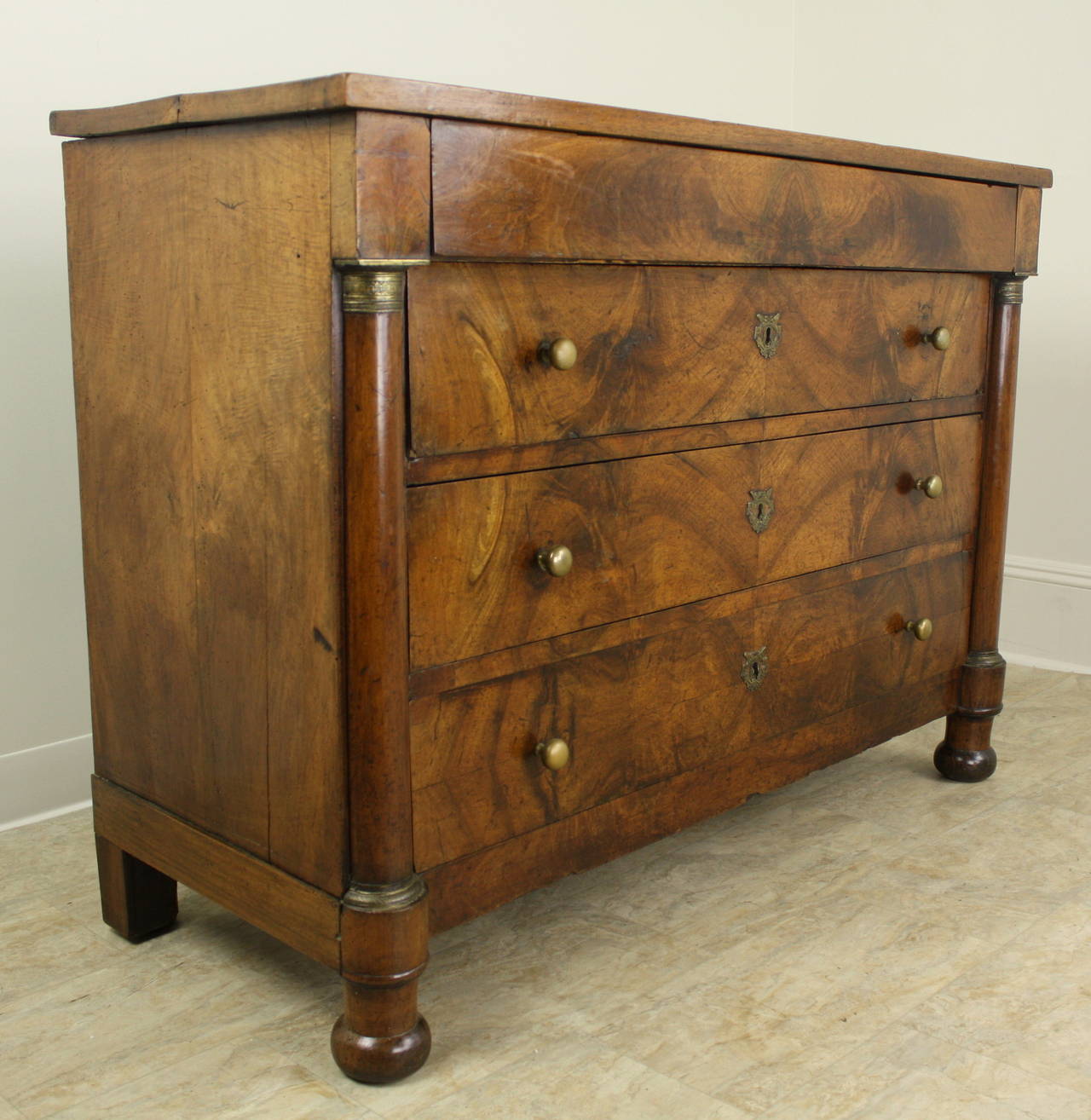 Antique French Empire Walnut Commode, Bronze Accents In Good Condition In Port Chester, NY