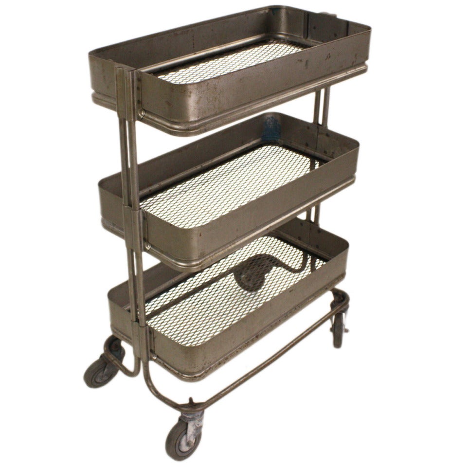 1930's French Industrial Steel Trolley