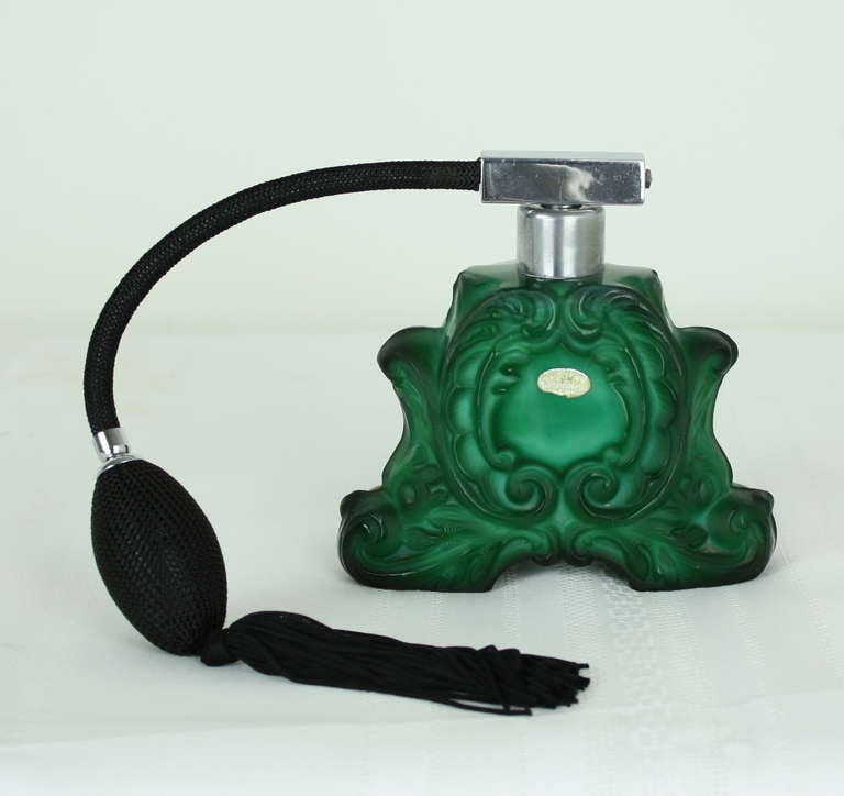 Czech Art Deco Malachite Glass Perfume Flacon Plus One
