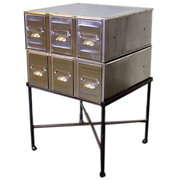 Polished Vintage Steel Drawers on a New Stand, England
