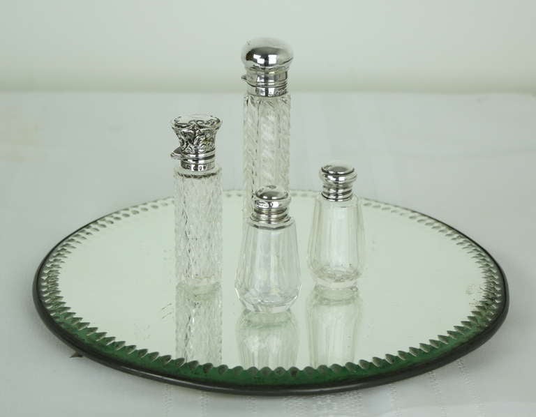 Collection of Four English Hallmarked Silver and Crystal Scent Bottles In Good Condition In Port Chester, NY
