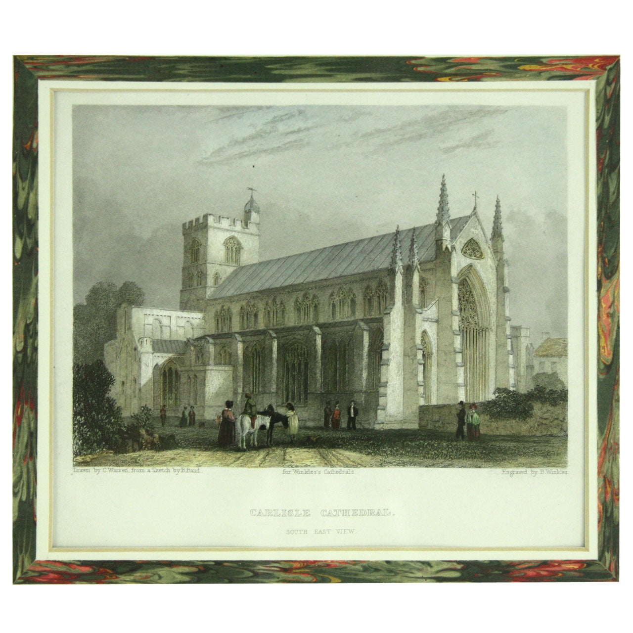 Six Antique Framed Engravings, Hand-Colored of Carlisle Cathedral, England