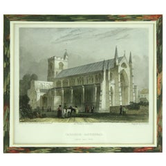 Six gravures anciennes encadrées, colorées à la main de la cathédrale de Carlisle, Angleterre