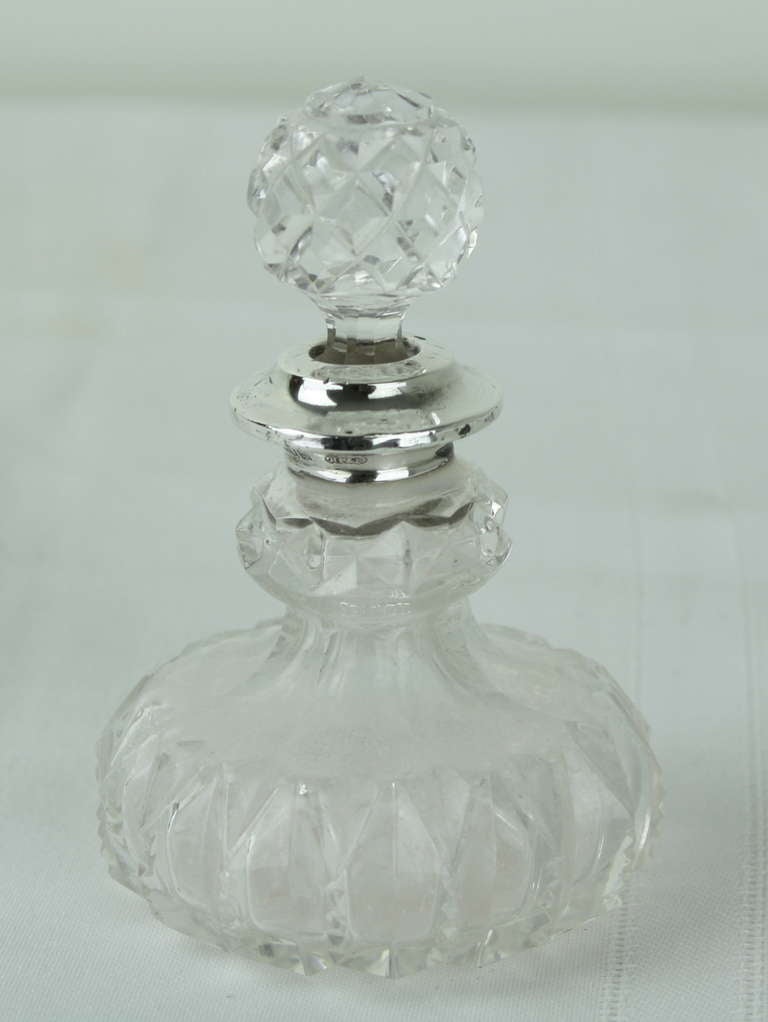 20th Century Collection of Four Antique Hallmarked Silver and Crystal Perfume Bottles
