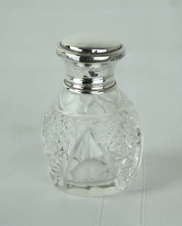 Collection of Four Antique Hallmarked Silver and Crystal Perfume Bottles 3